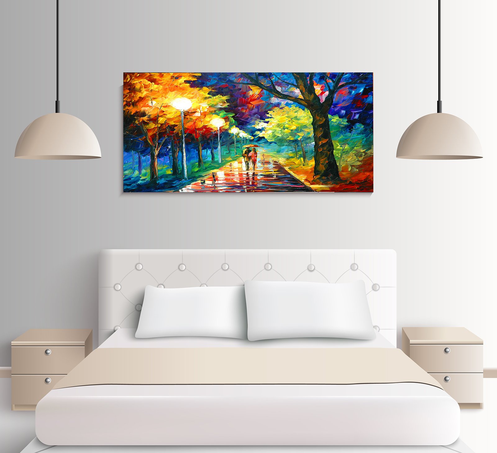 Classic Couple Walk in Rainy Day Premium Canvas Wall painting   decorative masterpiece for home decor